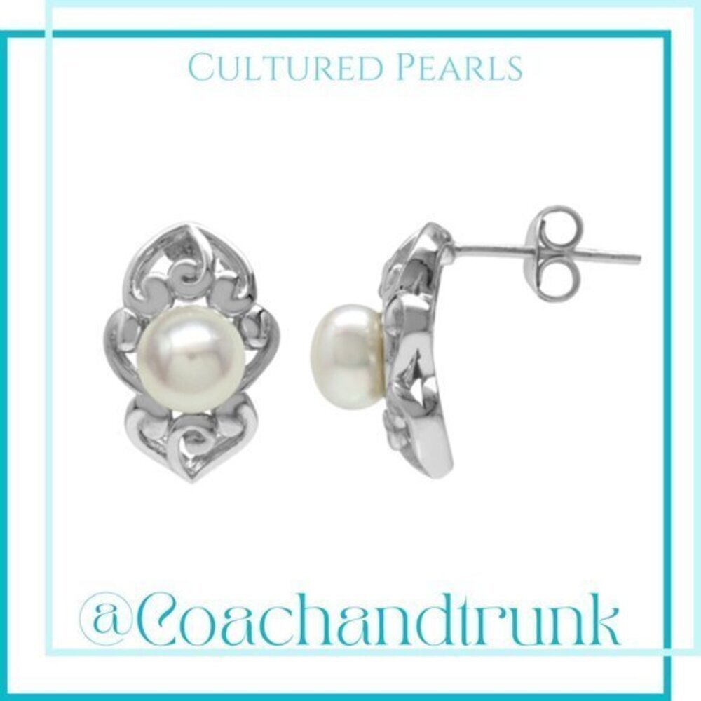Freshwater White Pearl Sterling Silver Filigree Post Earrings NWT